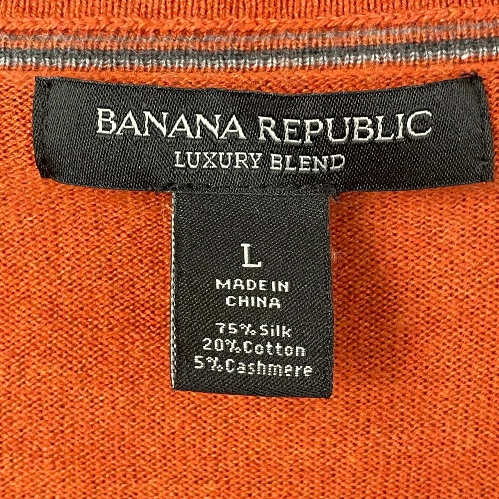 Banana Republic Sweater Mens L Orange Silk Cotton‎ Cashmere Luxury Blend V-Neck
